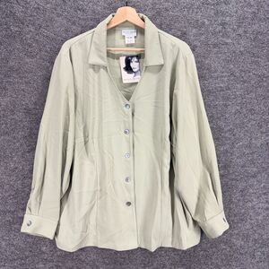 New Jaclyn Smith Shirt Women 26W Plus Gray Button Up Collared Long Sleeve